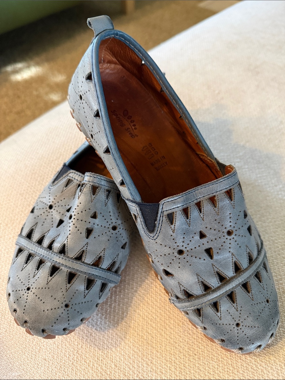 Spring Step Fusaro Blue Leather Slip On Loafers 36 / 5.5-6